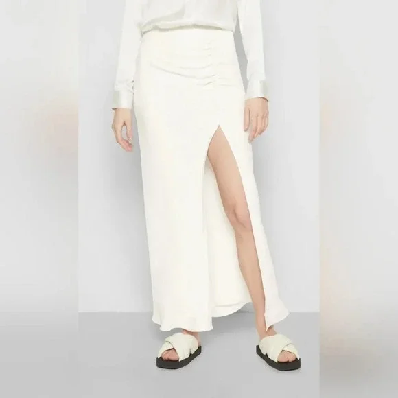 IRO Paris Hagat Shirred White Maxi Skirt with Slit Size 38 6 - Picture 3 of 15